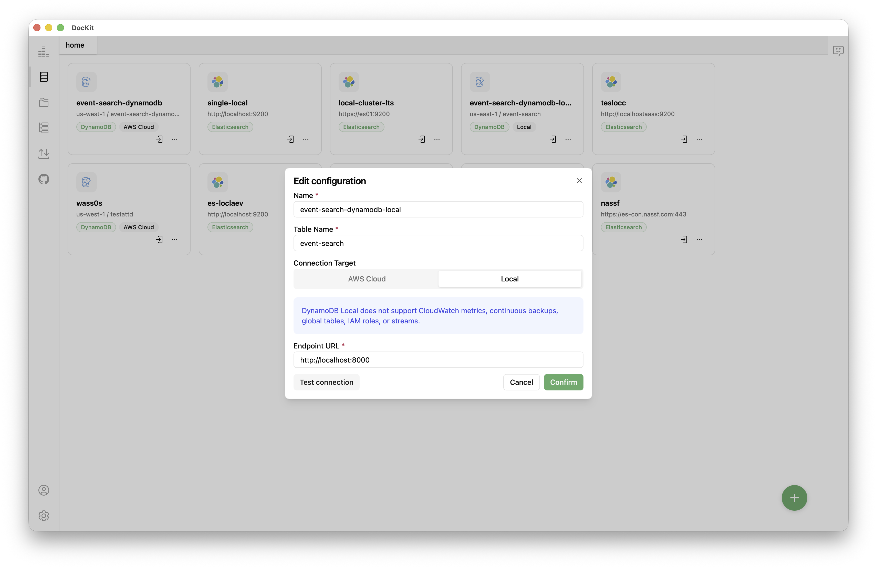 DocKit Connect DynamoDB local screenshot