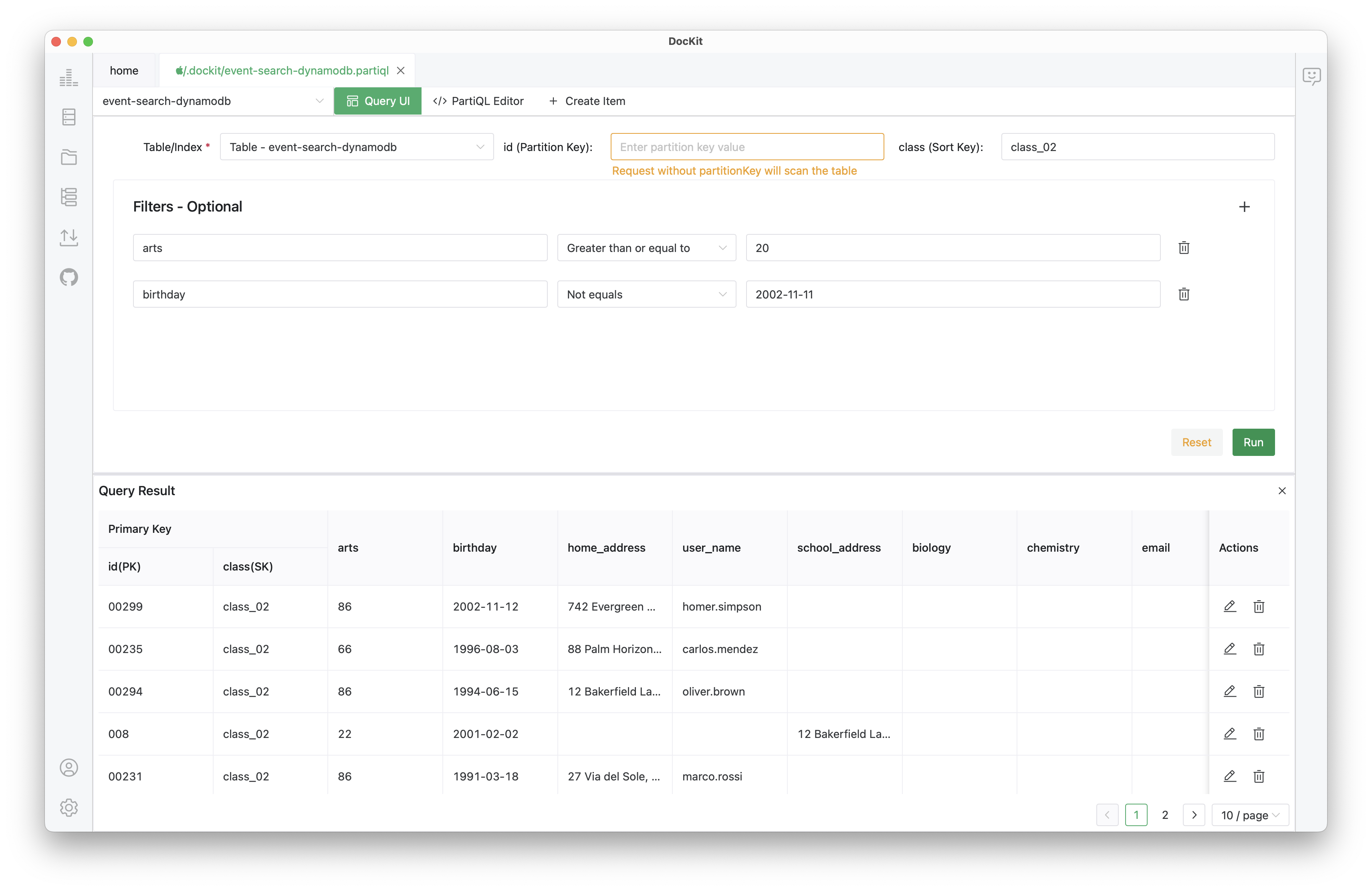 DocKit DynamoDB Query UI